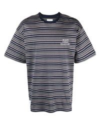 dunkelblaues horizontal gestreiftes T-Shirt mit einem Rundhalsausschnitt von WTAPS