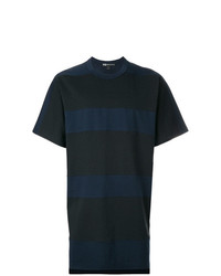 dunkelblaues horizontal gestreiftes T-Shirt mit einem Rundhalsausschnitt von Y-3