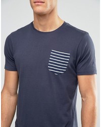 dunkelblaues horizontal gestreiftes T-shirt von Brave Soul