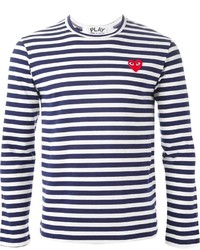 dunkelblaues horizontal gestreiftes T-shirt von Comme des Garcons