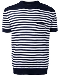 dunkelblaues horizontal gestreiftes T-shirt von Ermanno Scervino