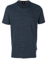 dunkelblaues horizontal gestreiftes T-shirt von Hugo Boss