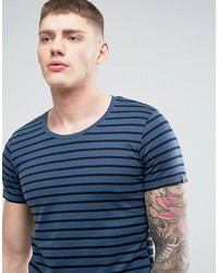 dunkelblaues horizontal gestreiftes T-shirt von Jack and Jones