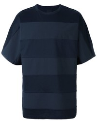 dunkelblaues horizontal gestreiftes T-shirt von Juun.J
