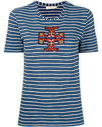 dunkelblaues horizontal gestreiftes T-shirt von Tory Burch