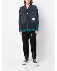 dunkelblaues Jeanshemd mit Schottenmuster von Maison Mihara Yasuhiro