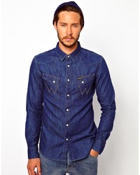 dunkelblaues Jeanshemd von Wrangler