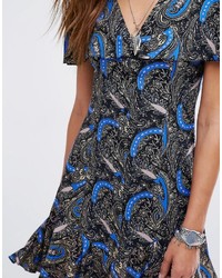 dunkelblaues Kleid mit Paisley-Muster von Reclaimed Vintage