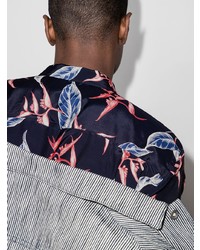 dunkelblaues Kurzarmhemd mit Blumenmuster von Gitman Vintage