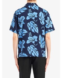 dunkelblaues Kurzarmhemd mit Blumenmuster von Prada
