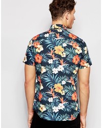 dunkelblaues Kurzarmhemd mit Blumenmuster von Jack and Jones