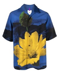 dunkelblaues Kurzarmhemd mit Blumenmuster von Oamc