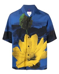 dunkelblaues Kurzarmhemd mit Blumenmuster von Oamc