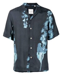 dunkelblaues Kurzarmhemd mit Blumenmuster von Paul Smith