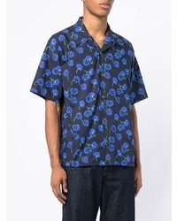 dunkelblaues Kurzarmhemd mit Blumenmuster von Kenzo