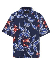 dunkelblaues Kurzarmhemd mit Blumenmuster von Prada