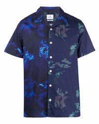 dunkelblaues Kurzarmhemd mit Blumenmuster von PS Paul Smith