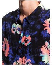 dunkelblaues Kurzarmhemd mit Blumenmuster von Quiksilver