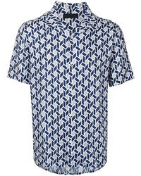 dunkelblaues Kurzarmhemd mit geometrischem Muster von D'urban