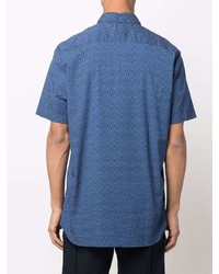 dunkelblaues Kurzarmhemd mit geometrischem Muster von Tommy Hilfiger