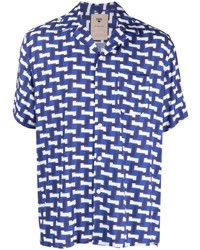 dunkelblaues Kurzarmhemd mit geometrischem Muster von OAS Company