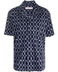 dunkelblaues Kurzarmhemd mit geometrischem Muster von Orlebar Brown
