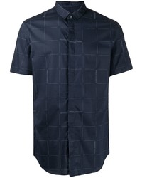 dunkelblaues Kurzarmhemd mit Karomuster von Armani Exchange