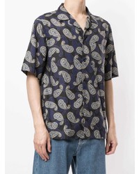 dunkelblaues Kurzarmhemd mit Paisley-Muster von Salvatore Ferragamo