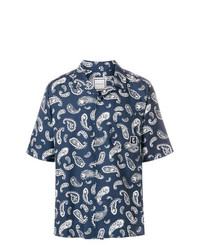 dunkelblaues Kurzarmhemd mit Paisley-Muster von Wooyoungmi