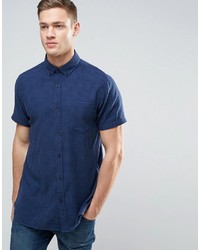 dunkelblaues Kurzarmhemd mit Vichy-Muster