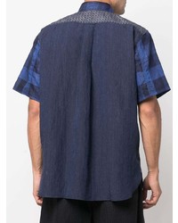 dunkelblaues Kurzarmhemd mit Vichy-Muster von Comme des Garcons