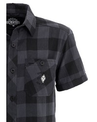 dunkelblaues Kurzarmhemd mit Vichy-Muster von KINGKEROSIN