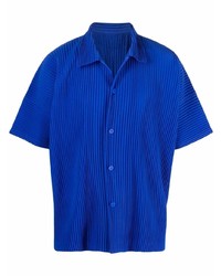 dunkelblaues Kurzarmhemd von Homme Plissé Issey Miyake