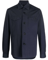 dunkelblaues Langarmhemd aus Seersucker von Harris Wharf London