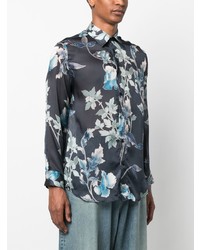 dunkelblaues Langarmhemd mit Blumenmuster von Etro