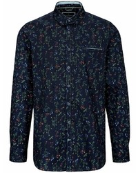 dunkelblaues Langarmhemd mit Blumenmuster von BASEFIELD