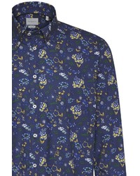 dunkelblaues Langarmhemd mit Blumenmuster von Bugatti