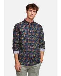 dunkelblaues Langarmhemd mit Blumenmuster von colours & sons