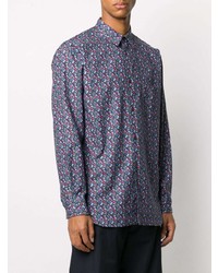 dunkelblaues Langarmhemd mit Blumenmuster von Comme Des Garcons SHIRT