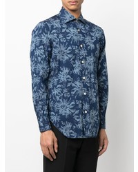 dunkelblaues Langarmhemd mit Blumenmuster von Kiton