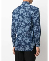 dunkelblaues Langarmhemd mit Blumenmuster von Kiton