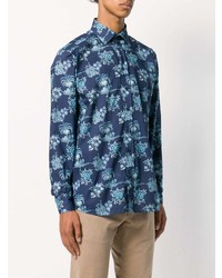 dunkelblaues Langarmhemd mit Blumenmuster von Etro