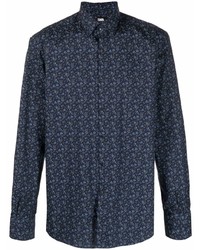 dunkelblaues Langarmhemd mit Blumenmuster von Karl Lagerfeld