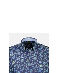 dunkelblaues Langarmhemd mit Blumenmuster von LERROS