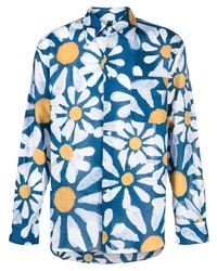 dunkelblaues Langarmhemd mit Blumenmuster von Marni