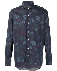 dunkelblaues Langarmhemd mit Blumenmuster von Orian