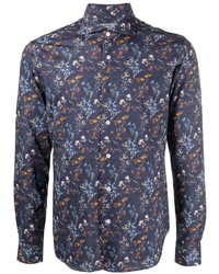 dunkelblaues Langarmhemd mit Blumenmuster von Orian