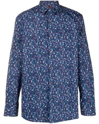 dunkelblaues Langarmhemd mit Blumenmuster von Paul Smith