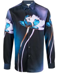 dunkelblaues Langarmhemd mit Blumenmuster von Paul Smith