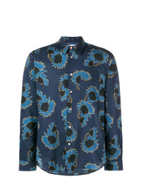 dunkelblaues Langarmhemd mit Blumenmuster von Ps By Paul Smith